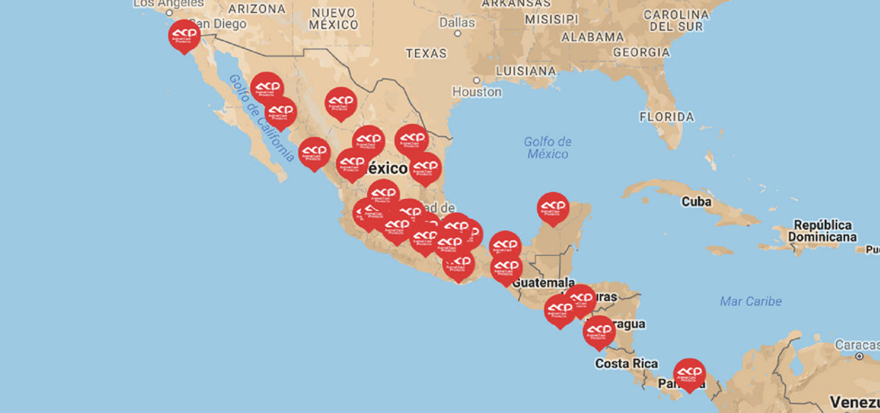 Mapa República Mexicana con puntos de distribución ACP